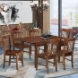7pc Norfolk kitchen set, table with 6 dining chairs with padded seat in mahogany. SKU#: NOFK7-MAH-C