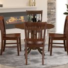 5pc Dublin round table w/ drop leaf + 4 Norfolk wood seat chairs in mahogany. SKU: DLNO5-MAH-W