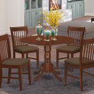 5PC Dublin dinette round table drop leaf + 4 Norfolk upholstered chairs in mahogany. SKU: DNO5-MAH-C