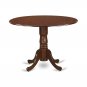 3pc Dublin round table w/ drop leaf + 2 Norfolk wood seat chairs in mahogany. SKU: DLNO3-MAH-W