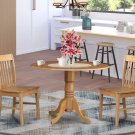3pc Dublin kitchen set round table drop leaf + 2 Norfolk wood chairs in oak SKU: DLNO3-OAK-W