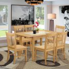 7pc Norfolk kitchen set, table with 6 wood seat chairs oak finish. SKU# NOFK7-OAK-W