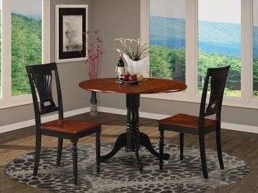 3PC Dublin round table w/2 drop leaves & 2 Plainville chairs, Black & Cherry SKU: DLPL3-BCH-W