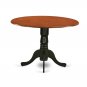 5PC Dublin round table w/2 drop leaves + 4 Plainville chairs, Black & Cherry SKU: DLPL5-BCH-W