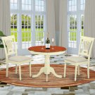 3pc Antique round table + 2 Plainville padded chairs in Buttermilk & Cherry SKU: ANPL3-WHI-C