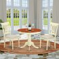 3pc Antique round table + 2 Plainville wood seat chairs, Buttermilk & Cherry SKU: ANPL3-WHI-W