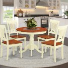 5pc Antique round table + 4 Plainville wood seat chairs, Buttermilk & Cherry SKU: ANPL5-WHI-W