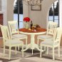 5pc Antique round table + 4 Plainville wood seat chairs, Buttermilk & Cherry SKU: ANPL5-WHI-W