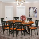 9pc Set Plainville Dining Table + 8 Avon Wood Seat Chairs in Cherry Black. SKU: PLAV9-BCH-W