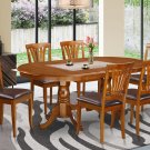 7pc Set Plainville Dining Table + 6 Avon Leather Seat Chairs in Saddle Brown. SKU: PLAV7-SBR-LC
