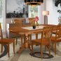 7pc Set Plainville Dining Table + 6 Avon Leather Seat Chairs in Saddle Brown. SKU: PLAV7-SBR-LC