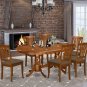 7pc Set Plainville Dining Table + 6 Avon Leather Seat Chairs in Saddle Brown. SKU: PLAV7-SBR-LC