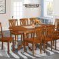 9pc Set Plainville Dining Table + 8 Avon Leather Seat Chairs in Saddle Brown. SKU: PLAV9-SBR-LC