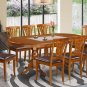 9pc Set Plainville Dining Table + 8 Avon Wood Seat Chairs in Saddle Brown. SKU: PLAV9-SBR-W