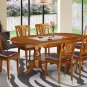 7pc Set Plainville Dining Table + 6 Avon fabric padded chairs in Saddle Brown. SKU: PLAV7-SBR-C