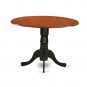 5PC Dublin round table w/2 drop leaves + 4 Nicoli wood seat chairs, Black & Cherry. SKU: DLNI5-BCH-W