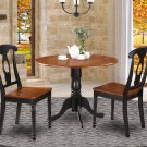 3PC Dublin round table w/2 drop leaves &2 Kenley wood seat chairs, Black & Cherry. SKU: DLKE3-BCH-W
