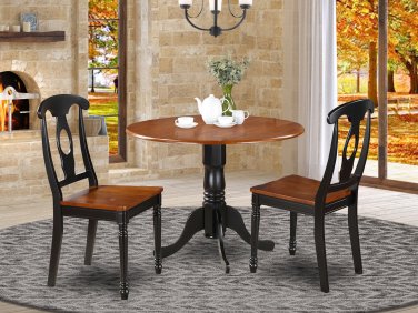 3PC Dublin round table w/2 drop leaves &2 Kenley wood seat chairs, Black & Cherry. SKU: DLKE3-BCH-W
