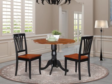 3PC Dublin round table w/2 drop leaves + 2 Avon chairs, Black & Cherry SKU# DLAV3-BCH-W