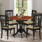 5PC Dublin round table w/2 drop leaves + 4 Nicoli wood seat chairs, Black & Cherry. SKU: DLNI5-BCH-W