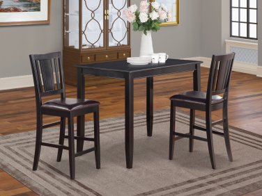 3pc Buckland rectangular counter height table + 2 faux leather seat chairs black, SKU: BUCK3-BLK-LC