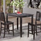 3pc Buckland rectangular counter height table + 2 wood seat chairs in black, SKU: BUCK3-BLK-W