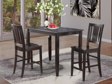 3pc Buckland rectangular counter height table + 2 wood seat chairs in black, SKU: BUCK3-BLK-W
