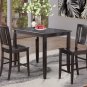 3pc Buckland rectangular counter height table + 2 wood seat chairs in black, SKU: BUCK3-BLK-W