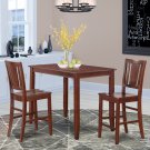 3pc Buckland rectangular counter height table + 2 wood seat chairs in mahogany, SKU: BUCK3-MAH-W