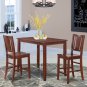 3pc Buckland rectangular counter height table + 2 wood seat chairs in mahogany, SKU: BUCK3-MAH-W