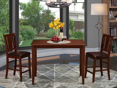 3pc Buckland rectangular counter height table + 2 leather seat chairs in mahogany, SKU# BUCK3-MAH-LC