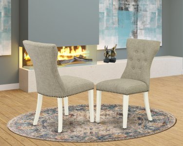 Set of 2 Gallatin parsons chairs w/ linen white finished legs & doeskin fabric SKU# GAP2T35