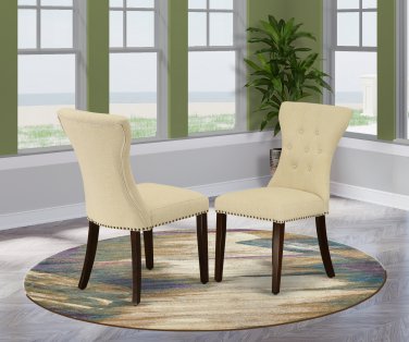 Set of 2 Gallatin parsons chairs w/ mahogany finished legs & beige fabric SKU# GAP3T32