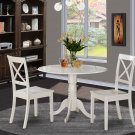 3PC Dublin round table w/2 drop leaves &2 Boston wood seat chairs in Linen White. SKU: DLBO3-WHI-W