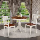 3PC Antique round table with 2 Avon wood seat chairs in Buttermilk & Cherry Brown. SKU: ANAV3-WHI-W