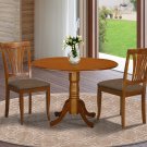 3PC Dublin 42" round table w/ drop leaf + 2 Avon cushioned chairs in saddle brown. SKU: DAV3-SBR-C
