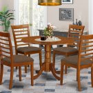 5PC Dublin round table w/ drop leaf +4 Milan cushion chairs in saddle brown. SKU: DM5-SBR-C