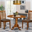 3PC Dublin round table w/ drop leaf + 2 Milan cushion chairs in saddle brown. SKU: DM3-SBR-C
