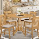 5PC dinette kitchen set round table drop leaf + 4 cushion seat chairs in OAK. SKU: DNO5-OAK-C
