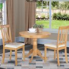 3PC Antique 36" Round Table with 2 Leather Upholstery Chairs in Light Oak. SKU: ANT3-OAK-LC