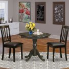 3PC Antique Round Table with 2 Leather Upholstered Chairs in Cappuccino. SKU#: ANT3-CAP-LC