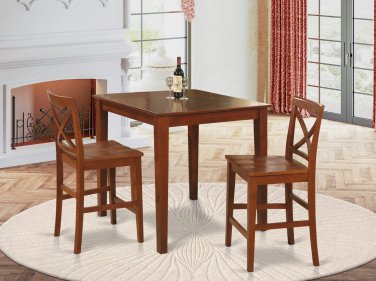 3-PC Square Counter Height Table Pub Set with 2 Wood Seat Chairs in Dark Brown, SKU#: PUB3-BRN-W
