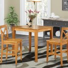 3-PC Square Pub Set Counter Height Table with 2 Wood Seat Chairs in Oak Finish