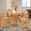 5-PC Square Pub Set Table with 4 Microfiber Upholstered Chairs in Oak Finish. SKU#: PUB5-OAK-C