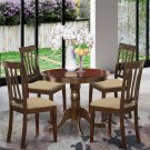 5-PC Antique Round Table with 4 Microfiber Upholstered Chairs in Cappuccino Finish. SKU#: ANT5-CAP