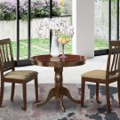 3-PC Antique Round Table with 2 Microfiber Upholstered Chairs in Cappuccino Finish. SKU#: ANT3-CAP