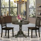 3-PC Antique Round Table with 2 Wood Seat Chairs in Cappuccino Finish. SKU#: ANT3-CAP
