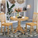 3-PC Antique Round Table with 2 Chairs in Oak Finish. SKU#: ANT3-OAK