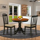 3-PC Antique Round Table with 2 Chairs in Black and Saddle Brown Colors. SKU#: ANT3-BLK-W