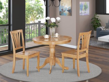 3-PC Antique Round Dinette Table with 2 Chairs in Oak Color. SKU#: ANAV5-OAK-W